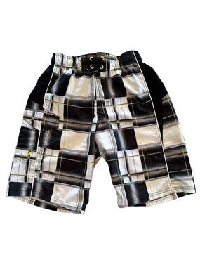 Joe Boxer Colorblock Swim Trunks Boys Large 10 / 12 Black & White Elastic Waist
